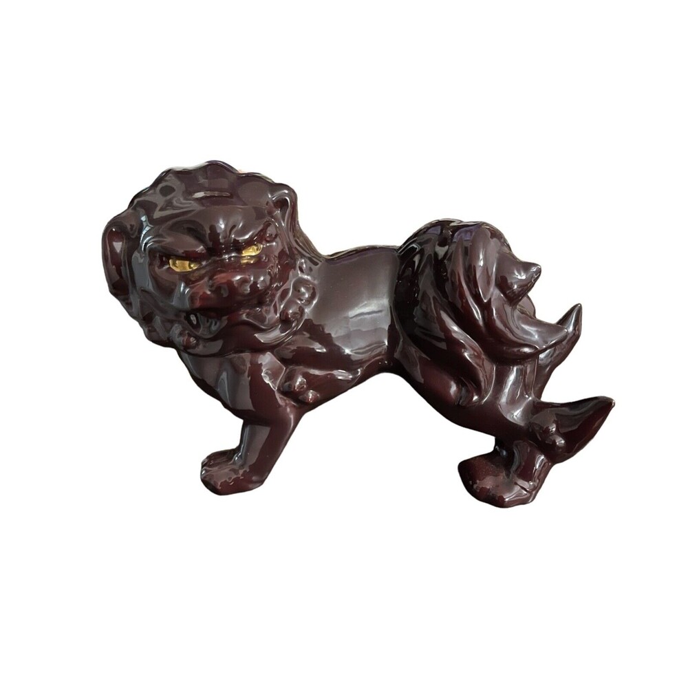Large Red/Brown Glazed Ceramic Foo Dog/Guardian W/Gold eyes Apprx: 13”W x 9”T